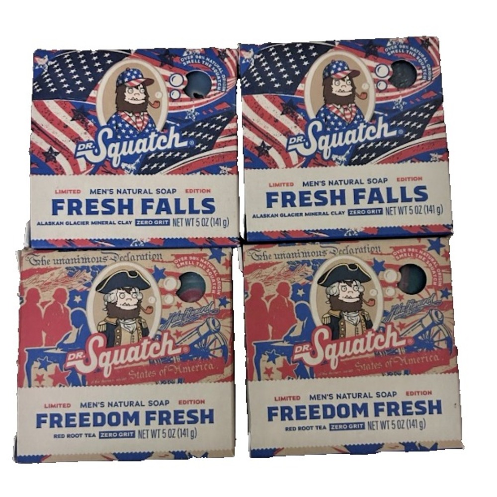 4 x Dr. Squatch Limited Edition Bar Soap Fresh Falls & Freedom Fresh Patriotic